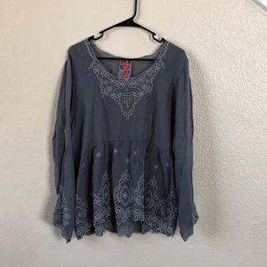 Johnny Was | Embroidered Long Sleeve Baby Doll Blouse